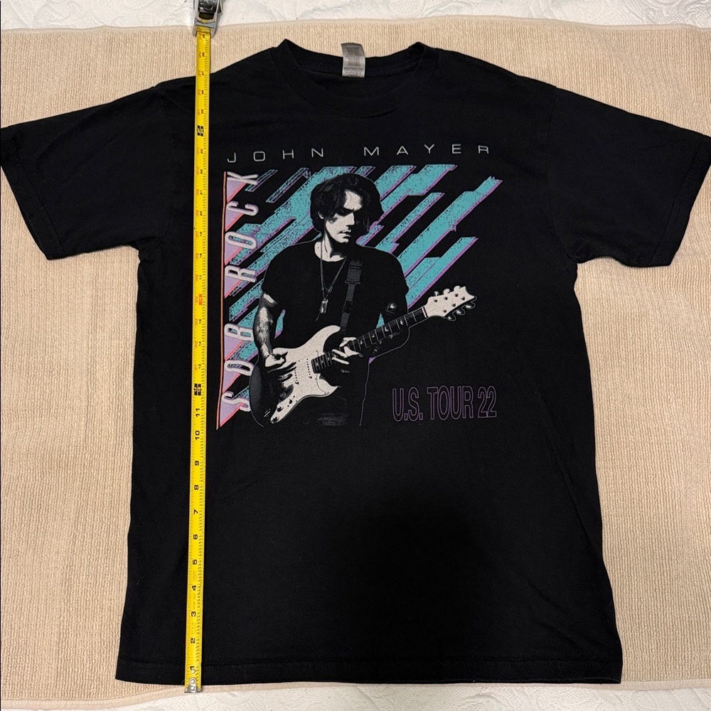 John Mayer US Tour 22 Black Graphic Short Sleeve Tee with Teal & Pink Accents